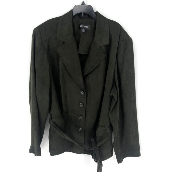 Studio I Jackets & Blazers - Studio I Olive Green Belted Microsuede Blazer 24W